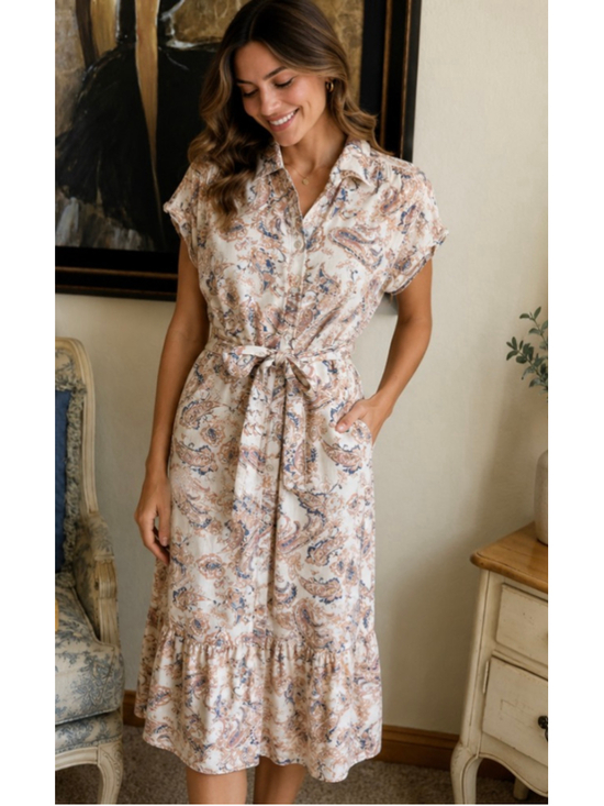 Lucky Brand Dresses & Skirts - NWT Lucky Brand Paisley Midi Dress M Beige Blue